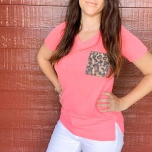 Neon Pink - Leopard Pocket Tee